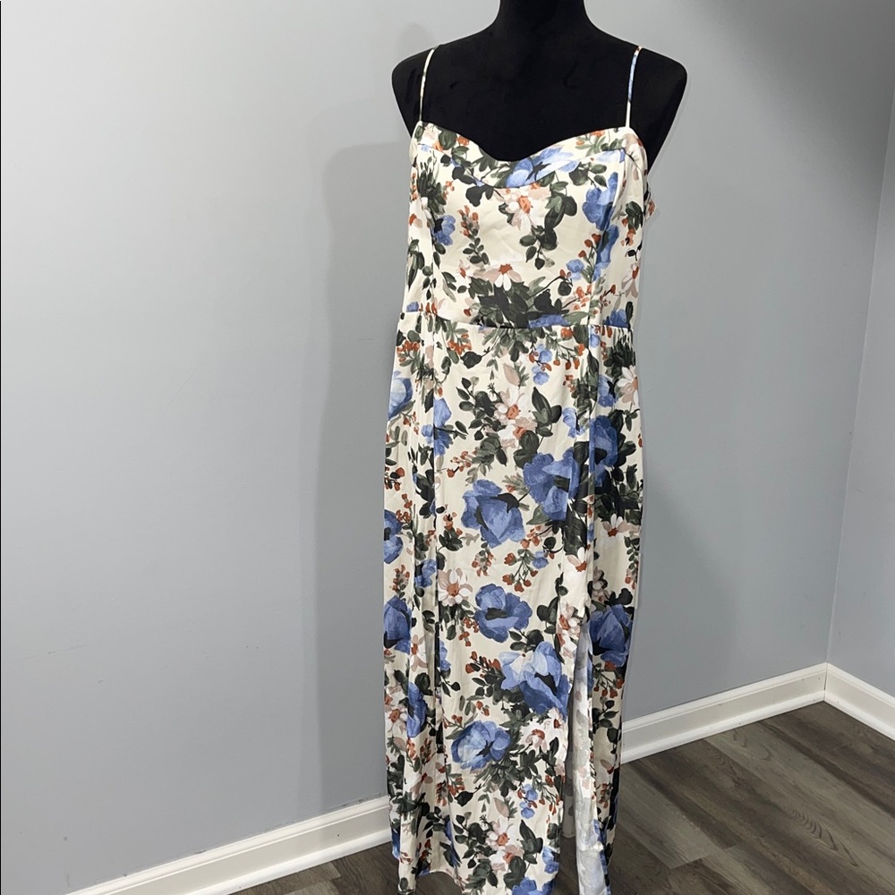 Abercrombie & Fitch Camille Dress cream blue green floral print size Large women - Picture 2 of 16